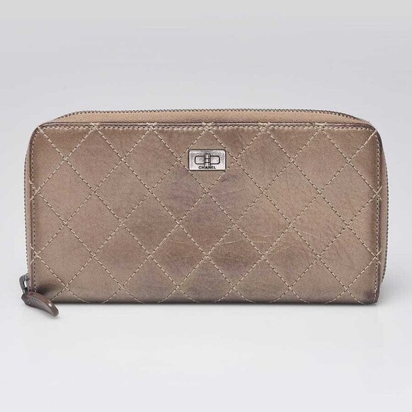 Chanel Bronze Calfskin Quilted Leather L-Gusset Zip Wallet - Picture 1 of 11